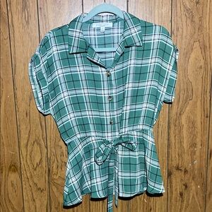 Sweet Rain Green and White Short Sleeve Peplum Shirt